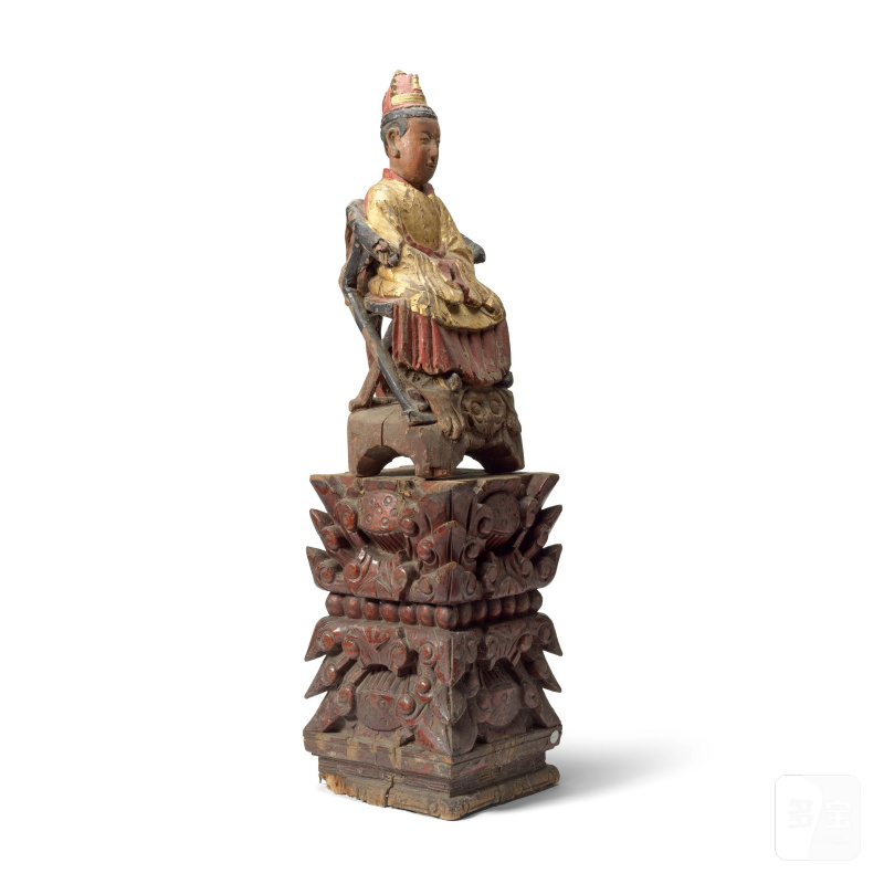 明 木漆金雕坐像 | A LARGE CARVED GILT AND LACQUERED WOOD SEATED FIGURE - 图3
